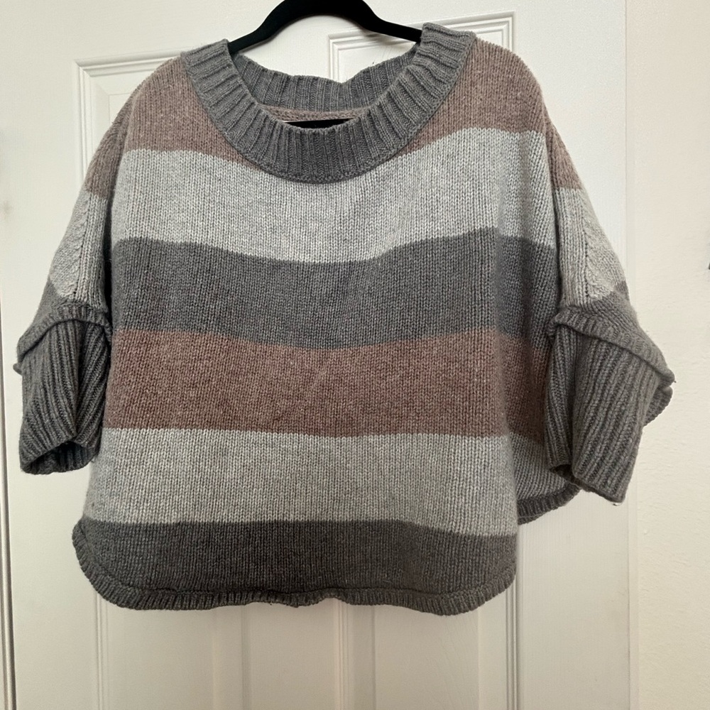 LOFT Striped Sweater in Gray and Taupe